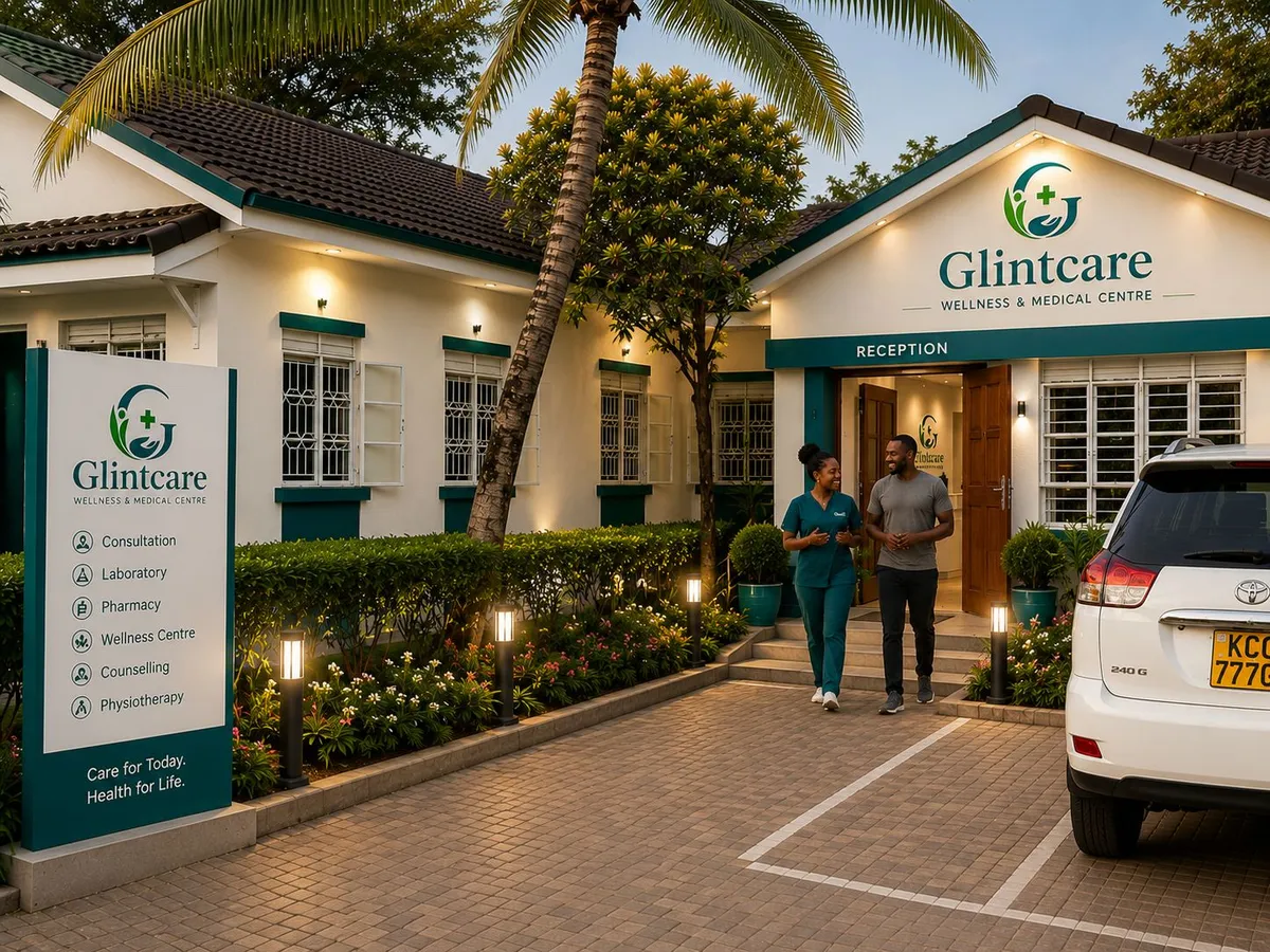 A healthcare professional and client leave the reception area after a consultation in a welcoming and supportive environment